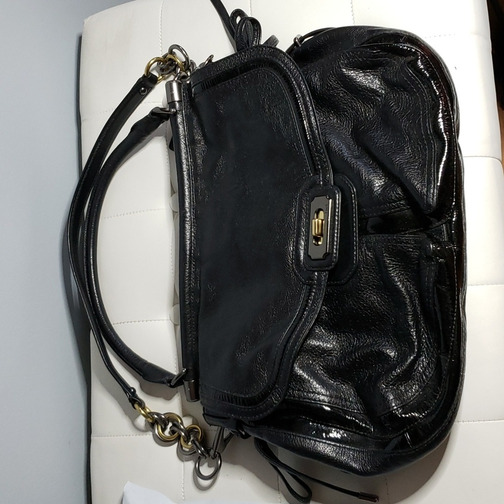 Coach leather handbag w patent trim